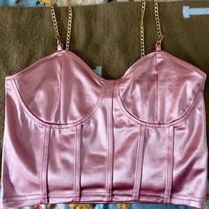 Satin chain strap, bustier crop cami tank, dusty pink true to size